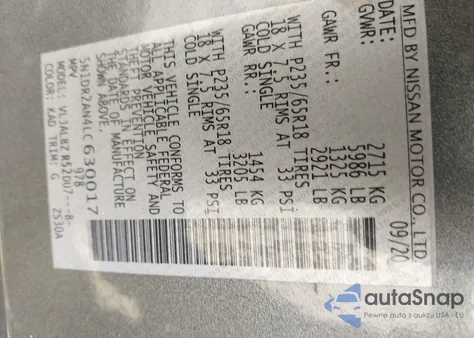 2020 Nissan Pathfinder S 2Wd z USA, uszkodzony, nr VIN 5N1DR2AN4LC630017